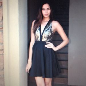 black sequenced dress