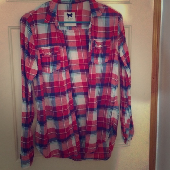 Red white and blue flannel style shirt