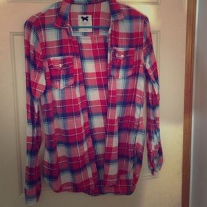 Red white and blue flannel style shirt