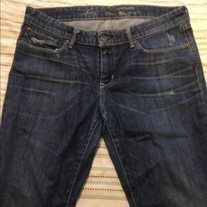 Levi's denim distressed bootcut jeans.