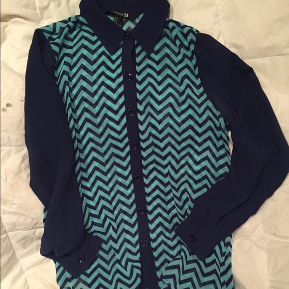 Navy and Turquoise Zig Zag Blouse