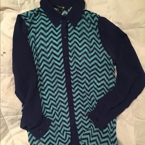 Navy and Turquoise Zig Zag Blouse