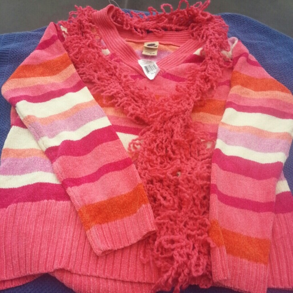 Nwt striped sweater with detachable fringe scarf
