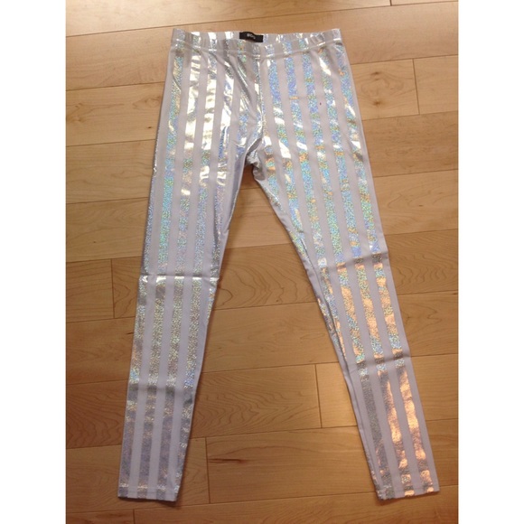 BDG Metallic Striped White Leggings