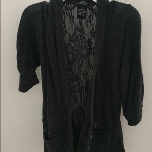 Lace back charcoal gray cardigan