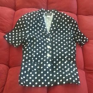 Black and white polka dot short sleeve blazer