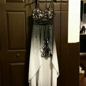 Black and silver high-low homecoming/prom dress