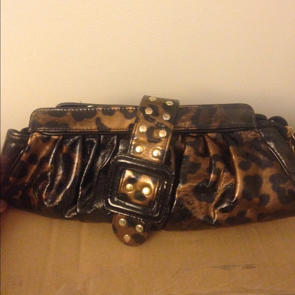Leopard and black clutch