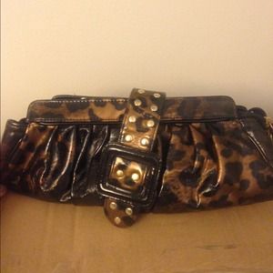 Leopard and black clutch