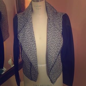 Faux Leather and Tweed Moto Jacket