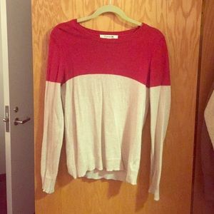Red and white color block sweater