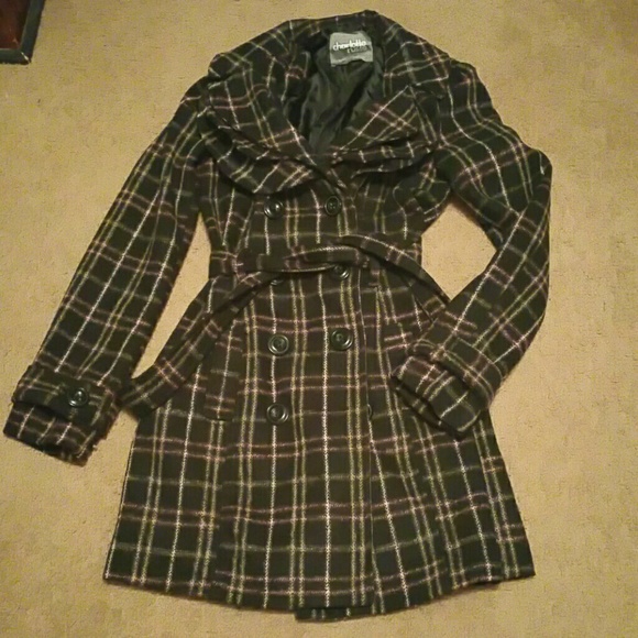 Charlotte Russe black/white/pink plaid coat