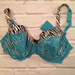 Baby blue with zebra print bra 34DD