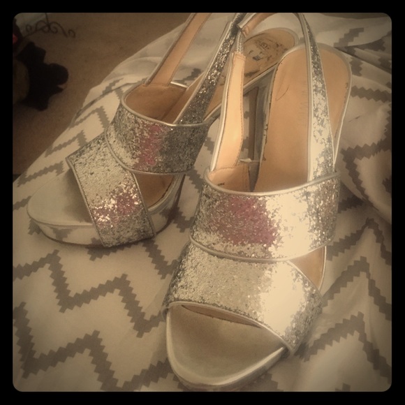 Nine West silver glitter and chrome effect heels