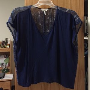 Blue top with sheet detailed design on the back