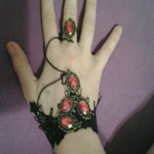 Black red lace bracelet costume
