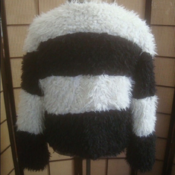 Black and White Stripe Reversible Faux Fur Jacket - Picture 2 of 3