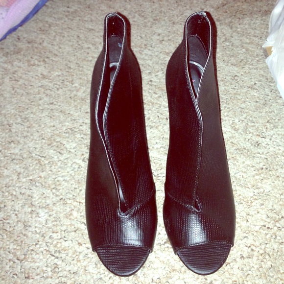 Peep toe leather booties