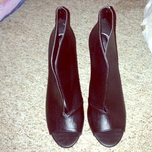 Peep toe leather booties