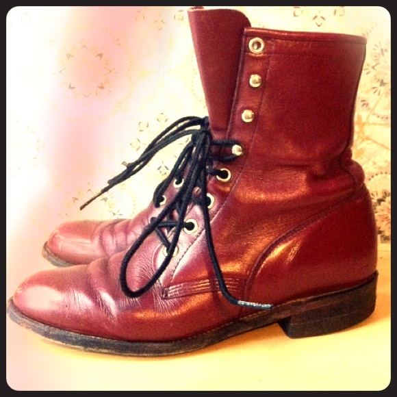 Red Vintage Leather Lace Up Boots 6.5