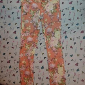 Orange flower skinny jeans
