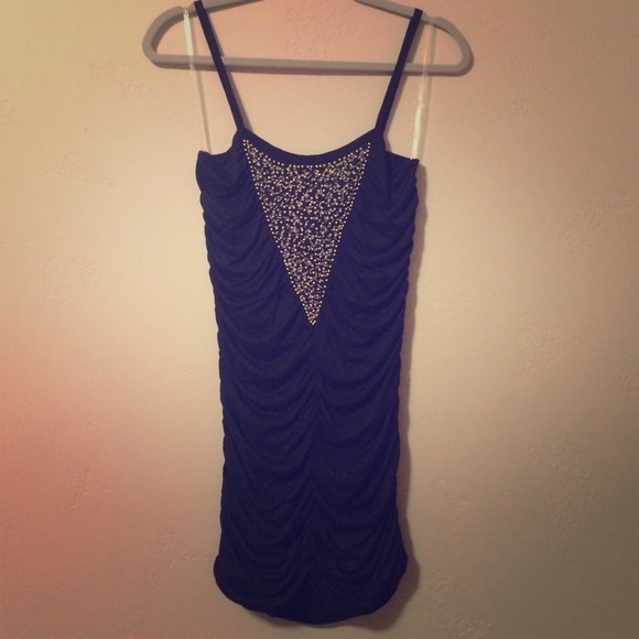 Rouched black cocktail dress
