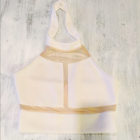 🚨ON HOLD nastygal crew neck white mesh crop top