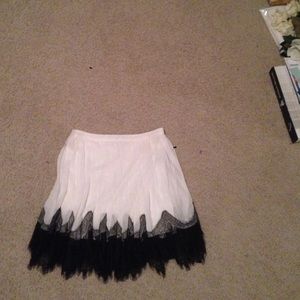 Worthington white chiffon pleated skirt black lace