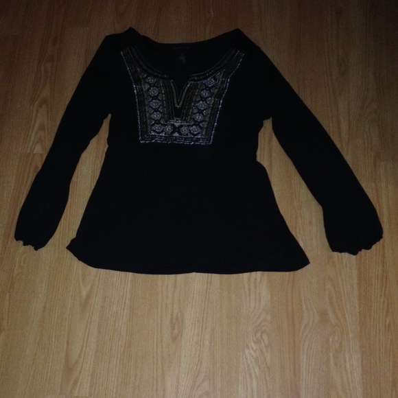 INC BLACK TOP WITH BROCADE EMBELLISHMENT