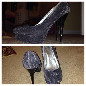 Charlotte Russe sliver and black glittery Heels