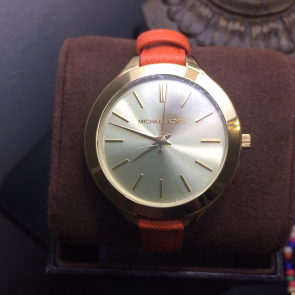 Michael Kors Orange Leather Strap Watch