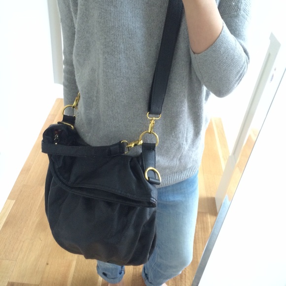 Handbags - Black faux leather handbag with gold hardware