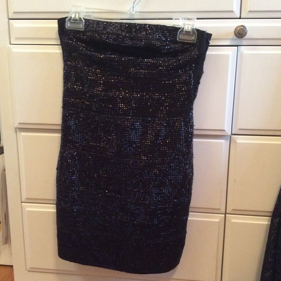 Strapless Black Sparkly BodyCon Dress