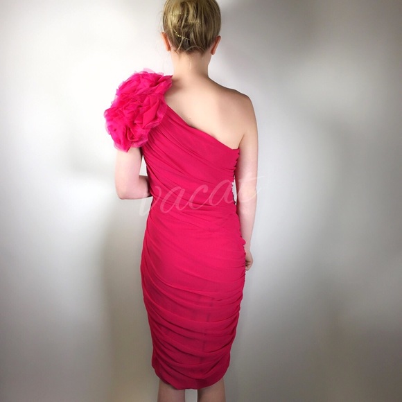 Tadashi Shoji Dark Pink One Shoulder Dress - Picture 2 of 4