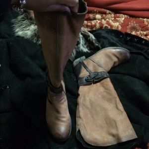 Distressed two tone riding boot