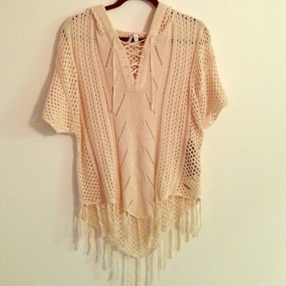 Rip Curl Open Weave Knit Sweater w/ Knotted Fringe