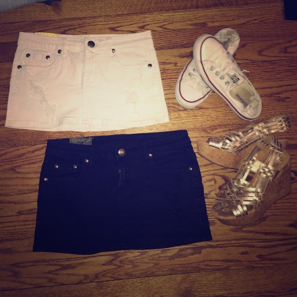 Black & white jean miniskirts