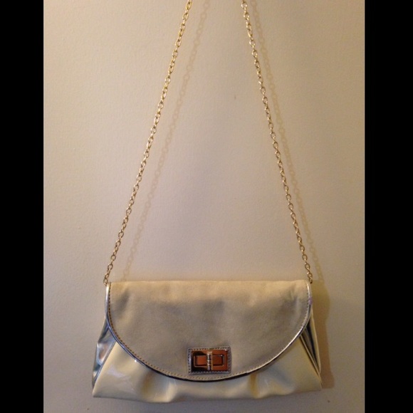 Aldo- cream and grey clutch w/ gold shoulder strap