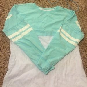 Teal and white oversized crew