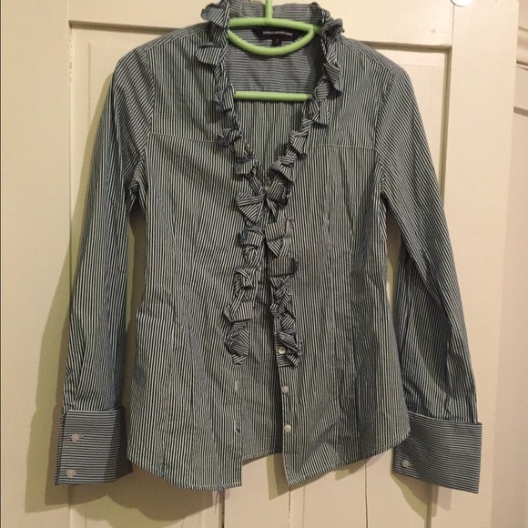 Express green & white stripe button up