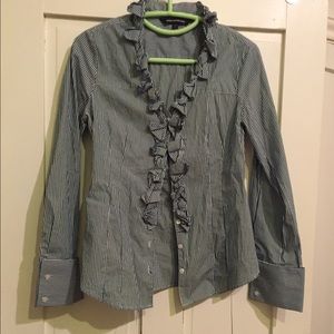 Express green & white stripe button up