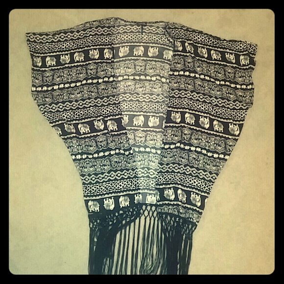 ELEPHANT FRINGE KIMONO - ONE SIZE FITS MOST