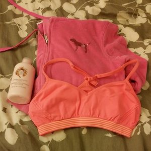 SOLD BUNDL Pink velour hoodie,bralette, LOTION