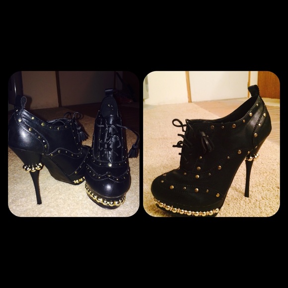 Black, Gold Studded Booties