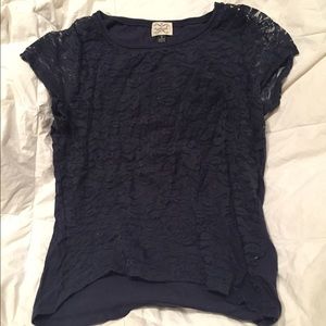 Navy Lace T-Shirt (with pocket!)