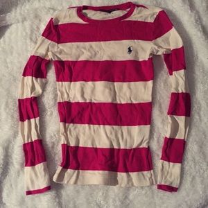 Polo magenta and cream striped knit top