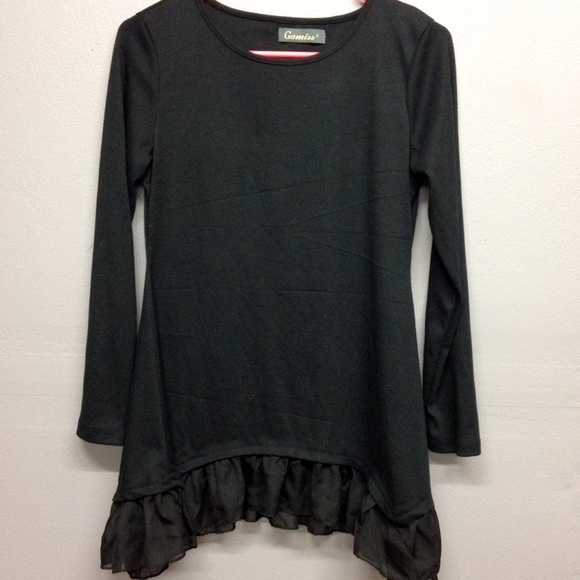 Black long ruffle hem shirt