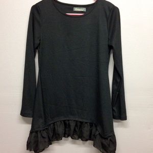 Black long ruffle hem shirt