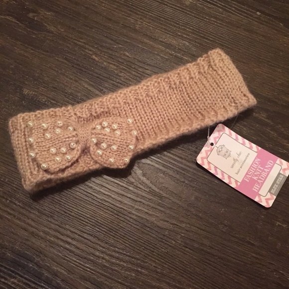 Knit headband with bow and pearls - Picture 2 of 2