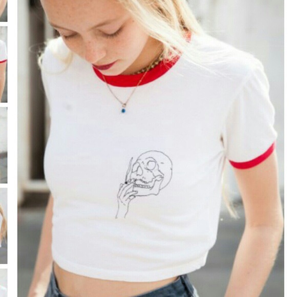 Brandy Melville skull smoking crop top